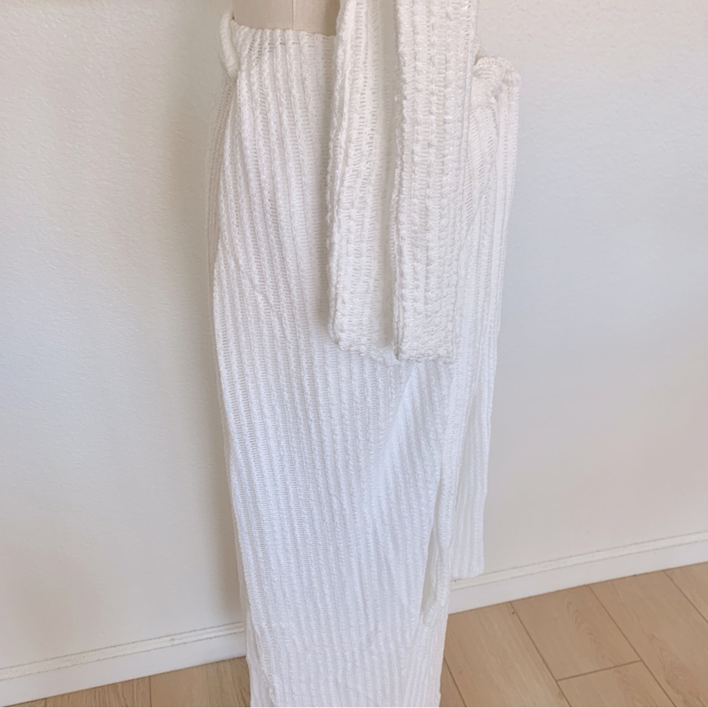 ☁️ SABO Florence White Ribbed Knit Knot Front Wrap Top Wrap Maxi Skirt Set - Picture 7 of 16